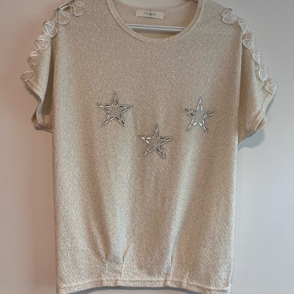 Vintage Y2K Sparkly Star Rhinestone Top with Bow Sleeve Detail - Picture 6 of 9